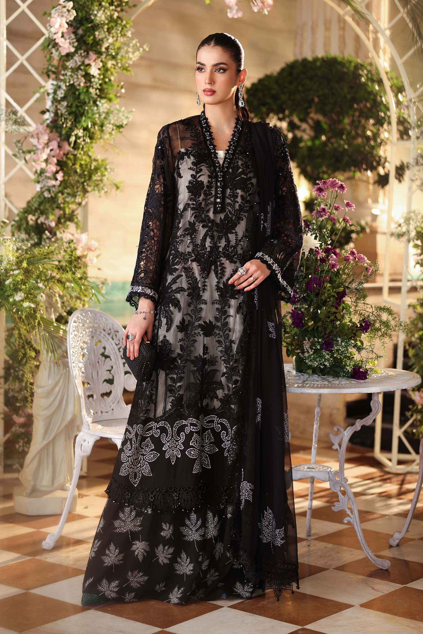 MARIA B Embroidered Chiffon clothing in black tones.